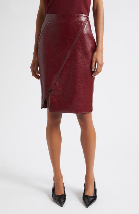 Verena Zip Front Faux Leather Skirt