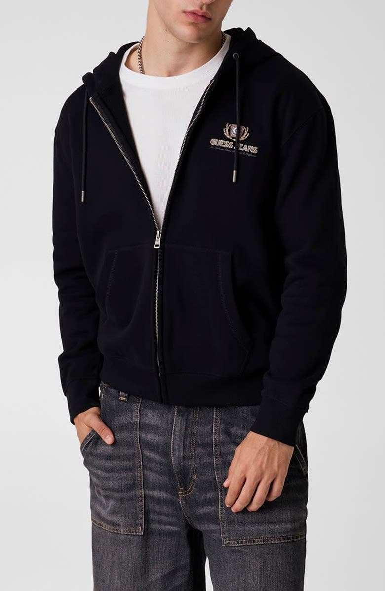 GUESS Cali Graphic Zip Hoodie, Main, color, Black/ Black