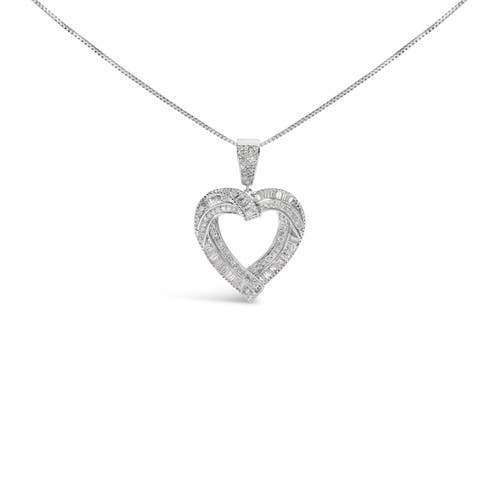 Haus of Brilliance .925 Sterling Silver 1.00 Cttw Baguette and Round Diamond Open Heart Pendant Necklace at Nordstrom