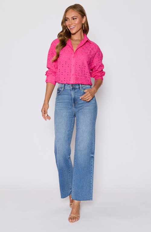 Vici Collection Garden Stroll Floral Eyelet Button-up Shirt In Pink