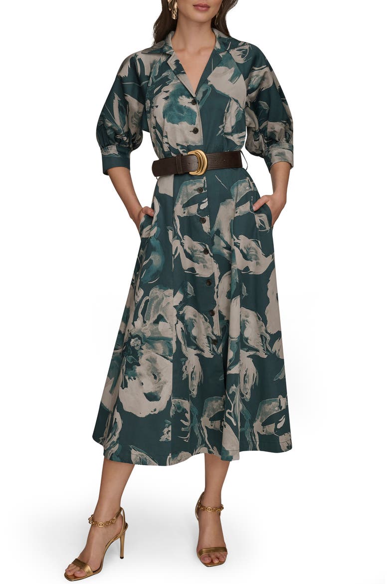 Abstract Floral Belted Midi Shirtdress, Main, color, HUDSON/WEA