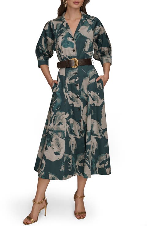 【Donna Karan New York】Floral-Print Belted Midi Dress Donna Karan New York Women's Floral-Print Belted Midi Dress