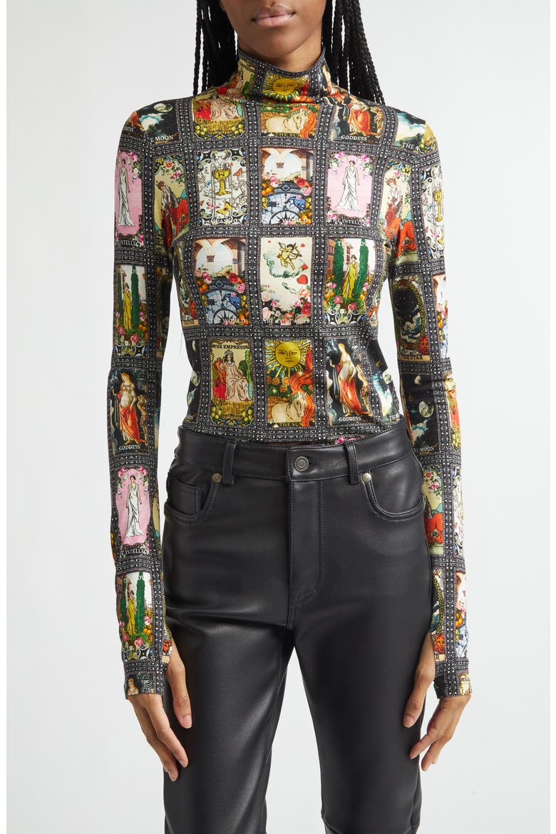 Delaina Enchanted Tarot Mock Neck Jersey Top, Main, color, ENCHANTED TAROT