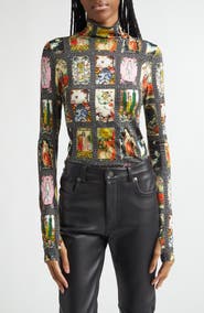 Alice + Olivia Delaina Enchanted Tarot Mock Neck Jersey Top