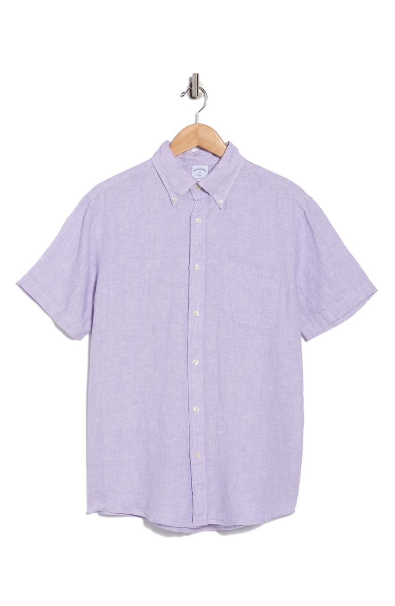 Brooks Brothers Short Sleeve Linen Shirt, Main, color, Lavender