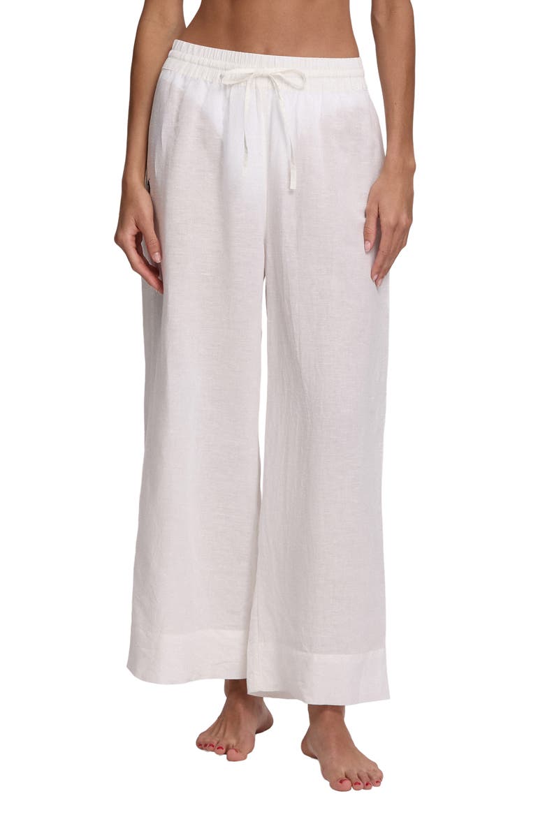 Wide Leg Linen & Cotton Cover-Up Drawstring Pants, Main, color, CREAM WHT