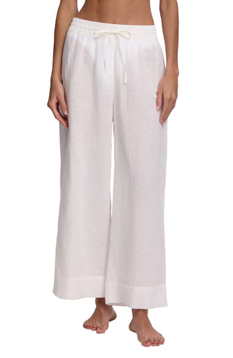 Wide Leg Linen 
Cotton Cover-Up Drawstring Pants