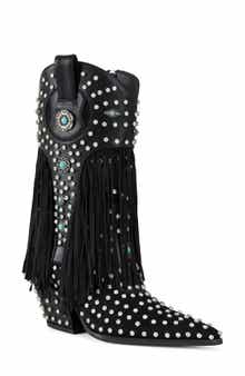 AZALEA WANG Greyson Fringe & Stud Cowboy Boot