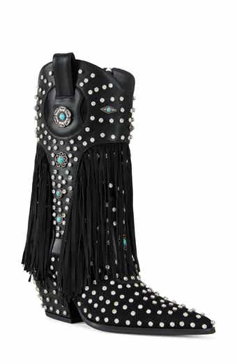 AZALEA WANG Greyson Fringe & Stud Cowboy Boot