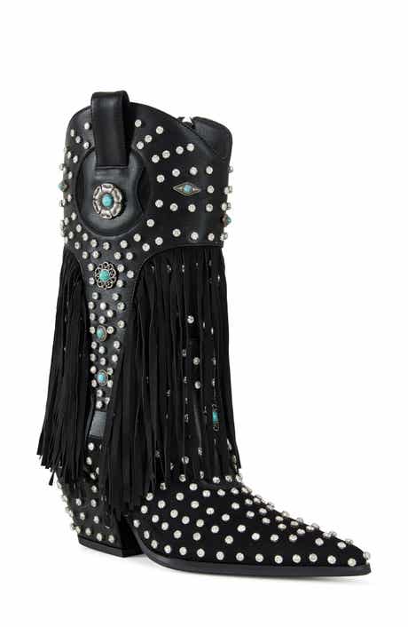 AZALEA WANG Greyson Fringe & Stud Cowboy Boot