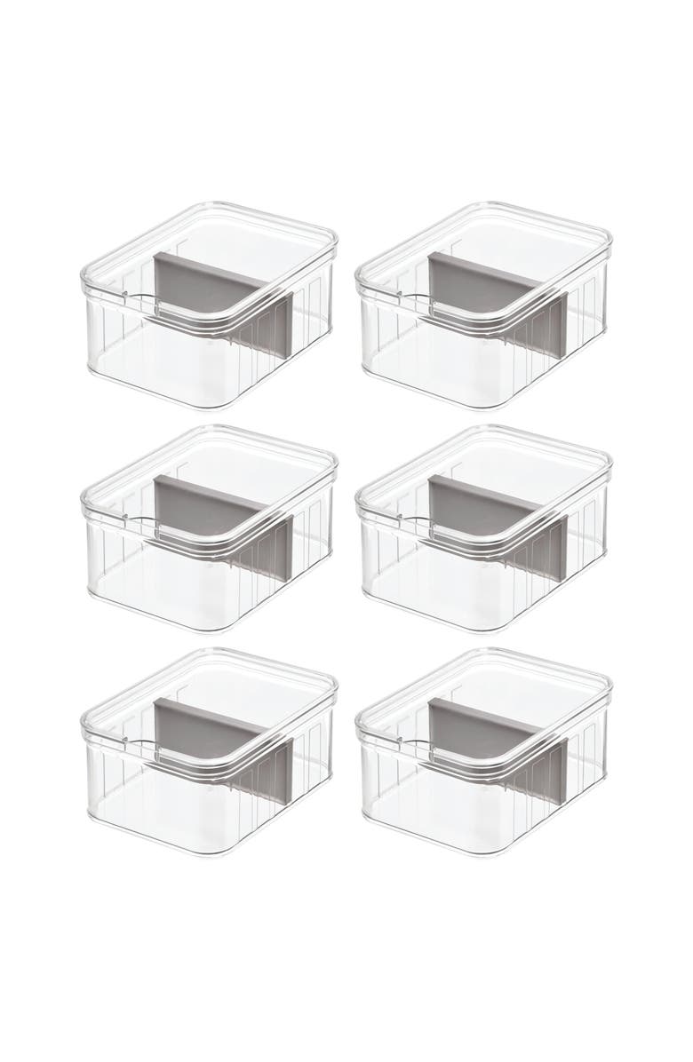 iDesign Small Fridge Bin with Removable Divider - Set of 6 - Clear/Gray, Main, color, Clear