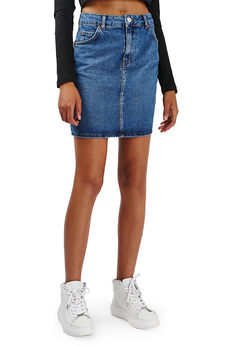 Topshop Moto High Rise Denim Skirt, Main, color,