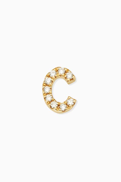 14K Gold Luxe Letter Diamond Initial Single Stud