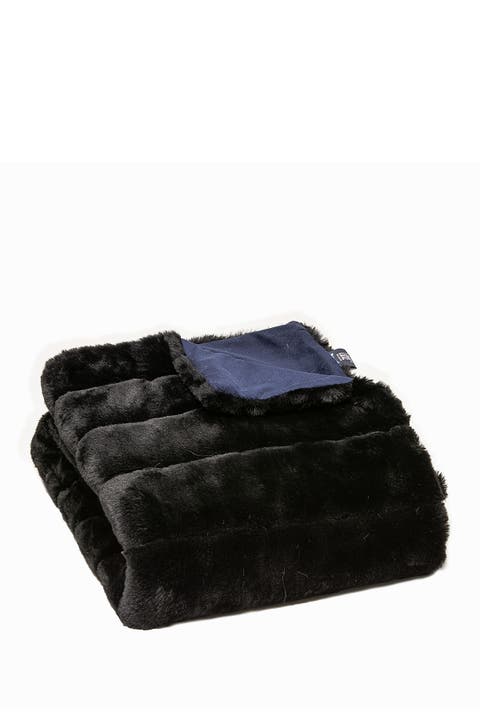 Faux Fur Throw - 50" x 60" - Black Jacquard