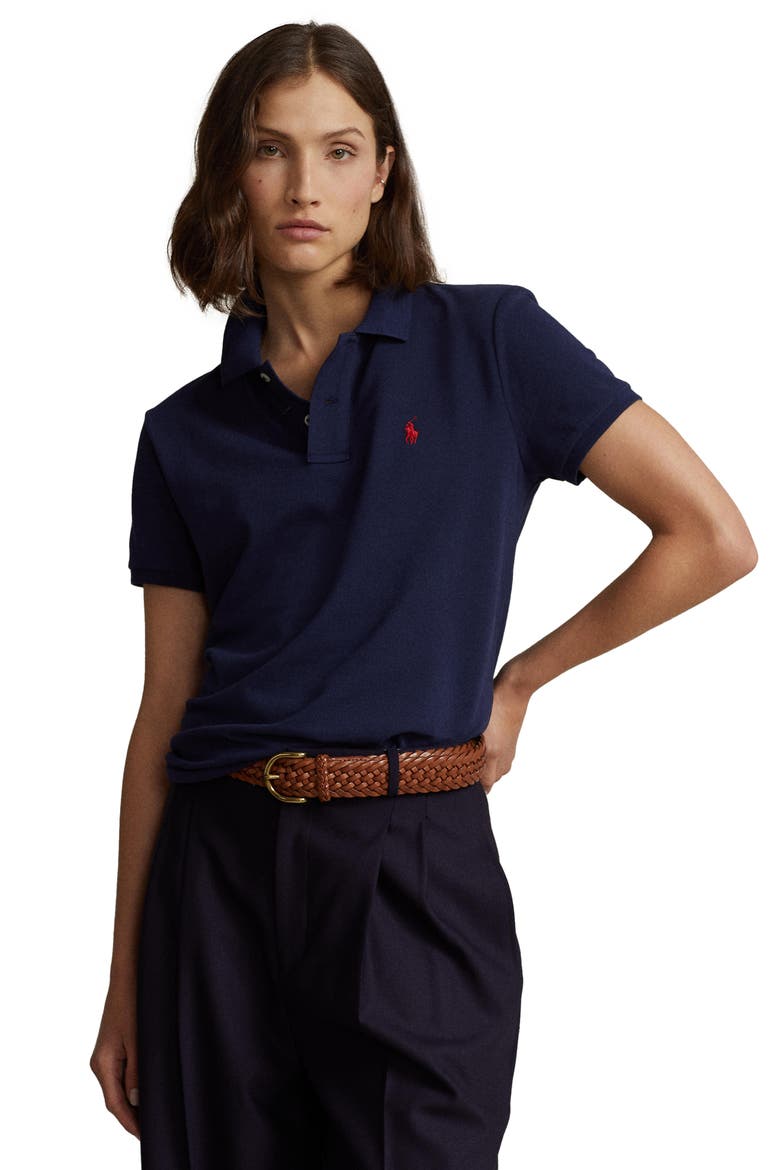 Classic Fit Piqué Polo, Alternate, color, NEWPORT NAVY/ RED PP