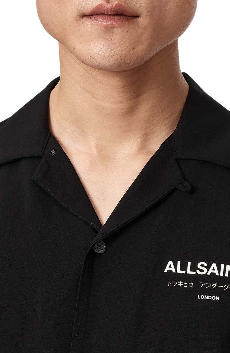 AllSaints Underground Logo Graphic Camp Shirt, Alternate, color,