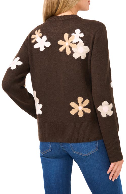 Cece Floral Crewneck Sweater In Brown