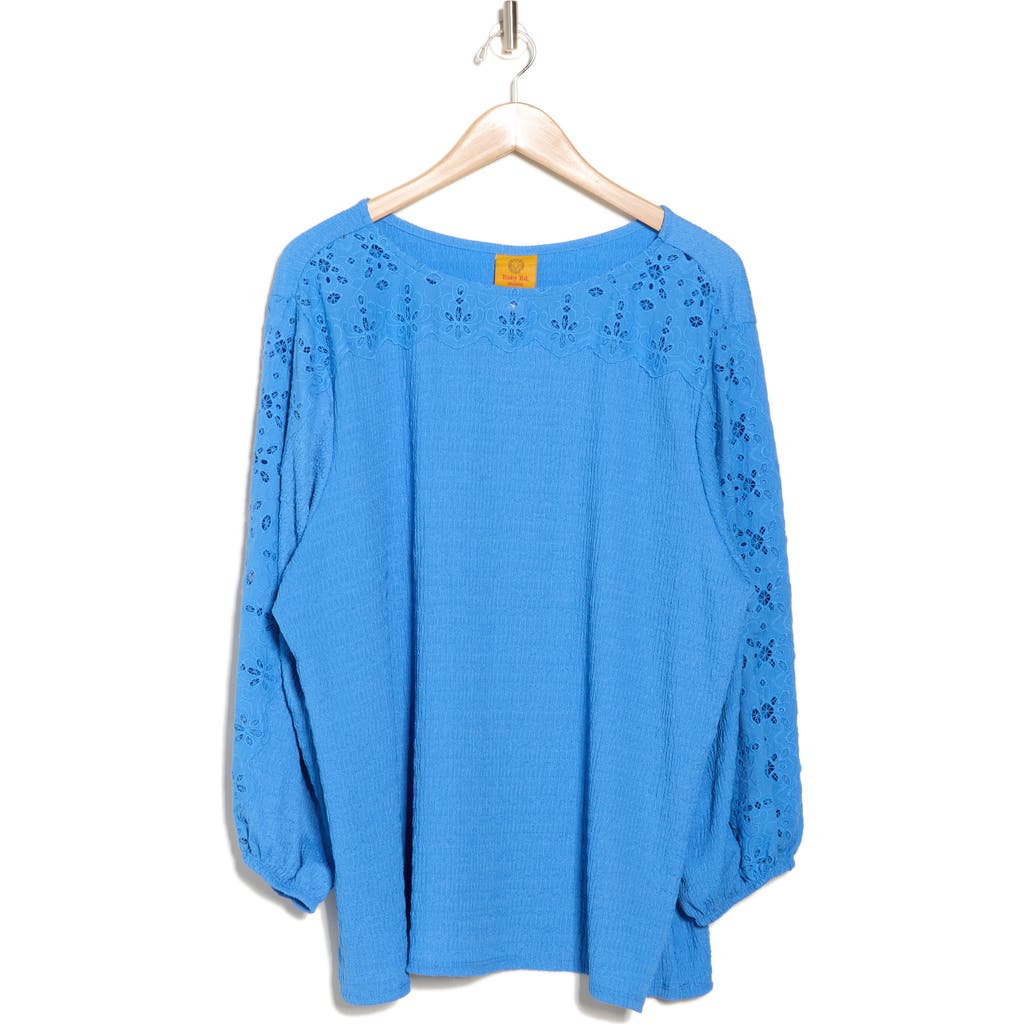 RUBY RD. RUBY RD EMBROIDERED EYELET LONG SLEEVE TEXTURED TOP