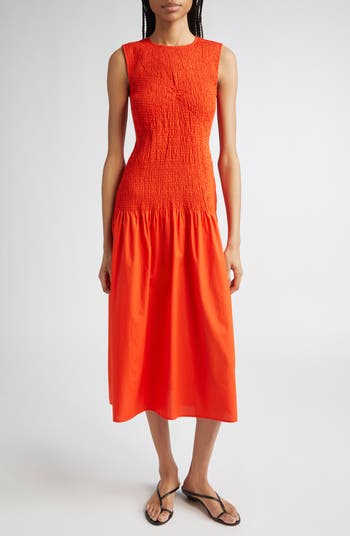 【海外限定】REISSドレス☆Annabel Drop Waist Sleeveless Dress Reiss Petite Annabel Shirred Detail Midi Dress, Red