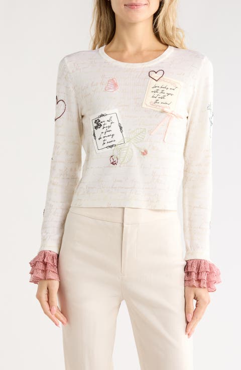 Carolann Script Letter Wool Blend Sweater