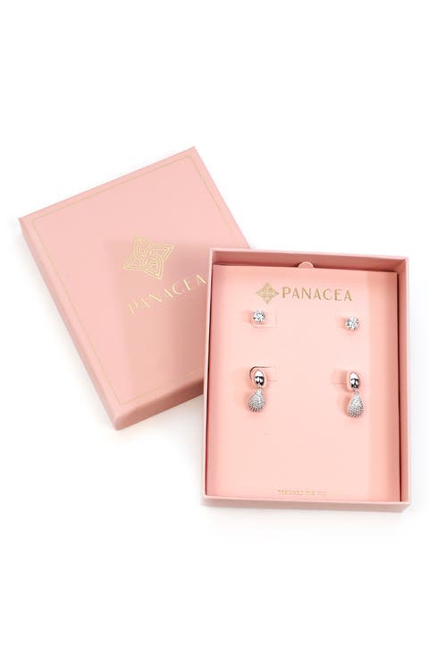2-Pack Assorted Crystal Stud & Pavé Drop Earrings