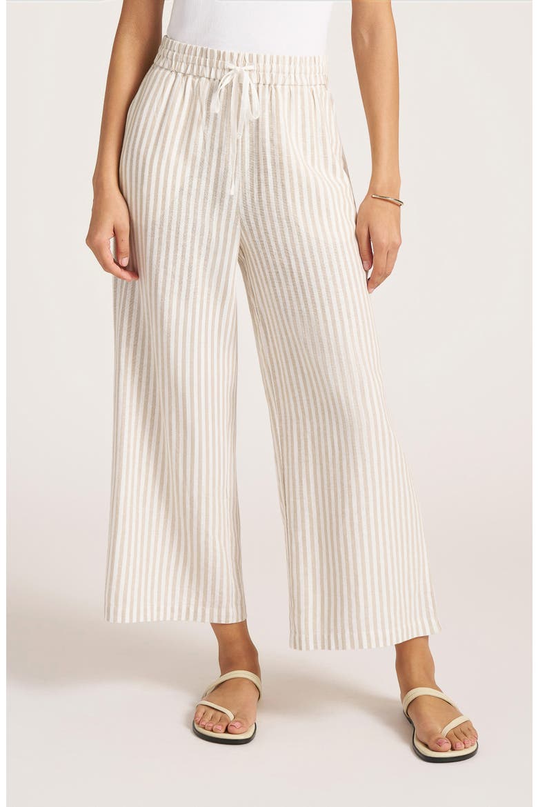 Beverly Relaxed Stripe Linen Blend Drawstring Pants, Main, color, NATURAL