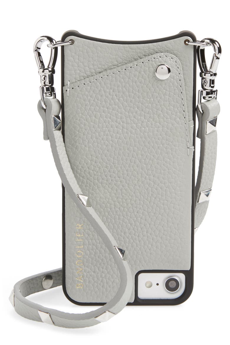 Sarah Leather iPhone 6/7/8 & 6/7/8 Plus Crossbody Case, Main, color, LIGHT GREY/ SILVER