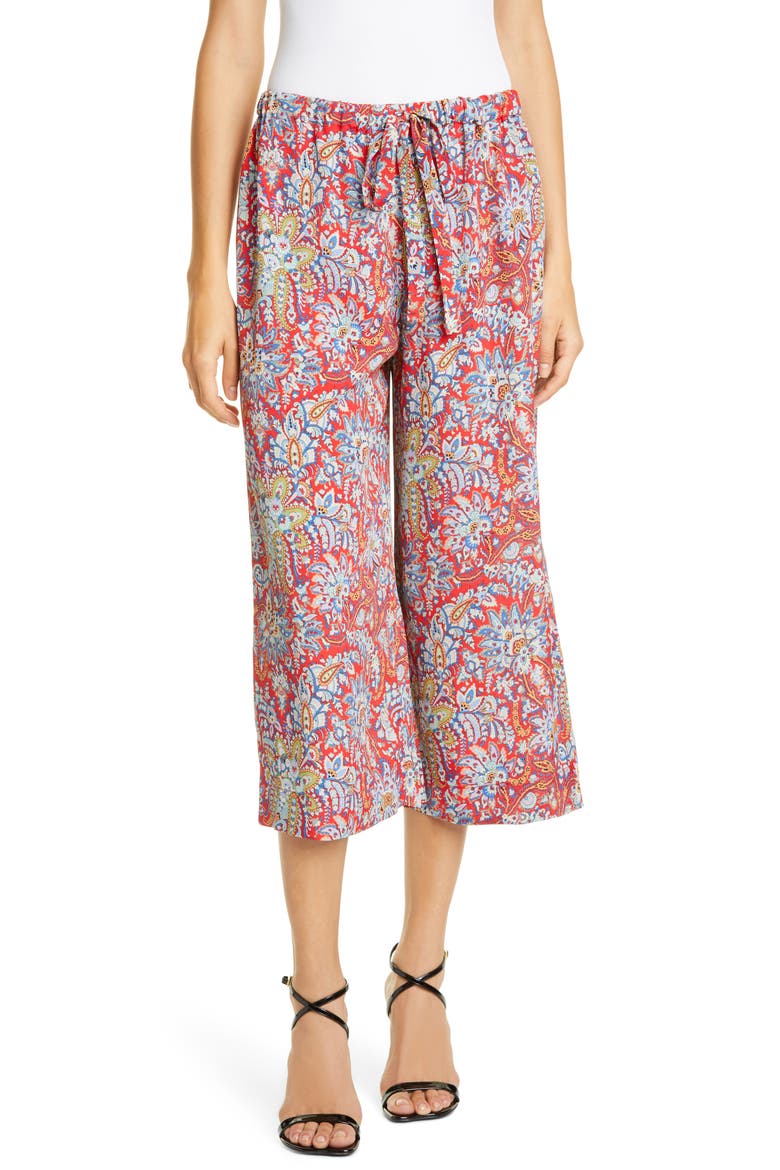Floral Paisley Print Crop Pants, Main, color, RED