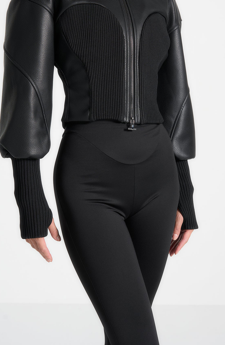 Manière De Voir Amani Hooded Pebbled Leather Contour Jacket, Main, color, Black