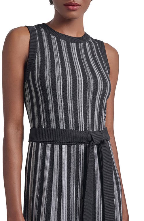 Misook Sleeveless Soft Ribbed Knit Belted Maxi Dress - Modern Fit In Black/white
