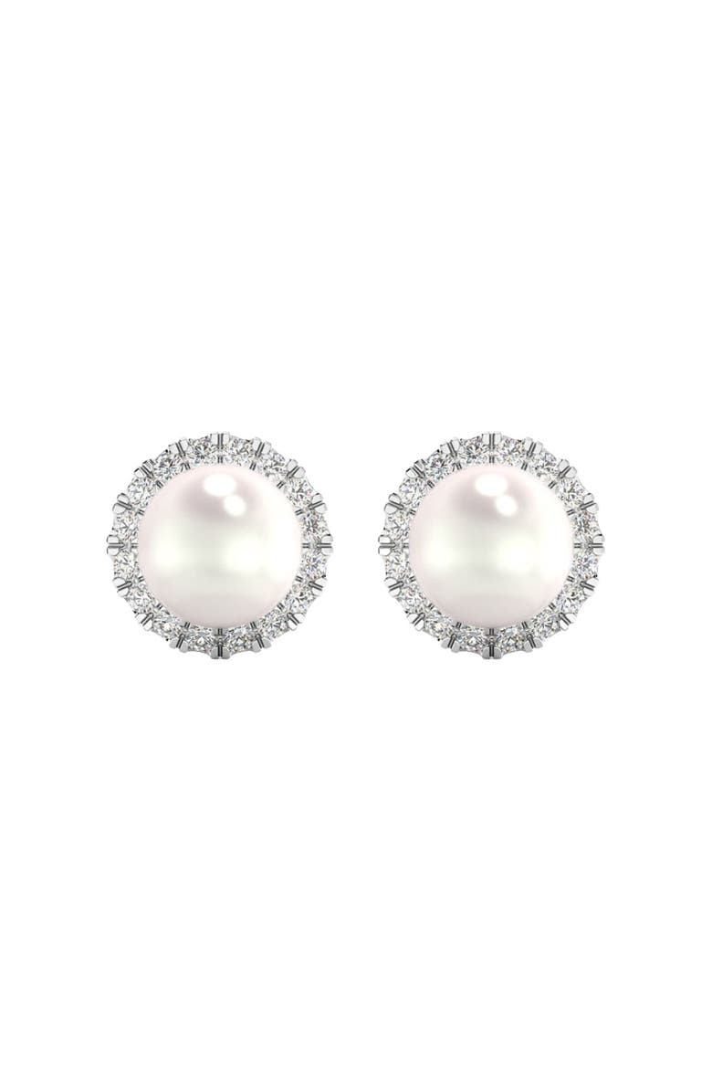 Bliss Diamond 6mm Pearl & Diamond Halo Studs Women's 14k Gold Earrings Lab Grown, Main, color, 