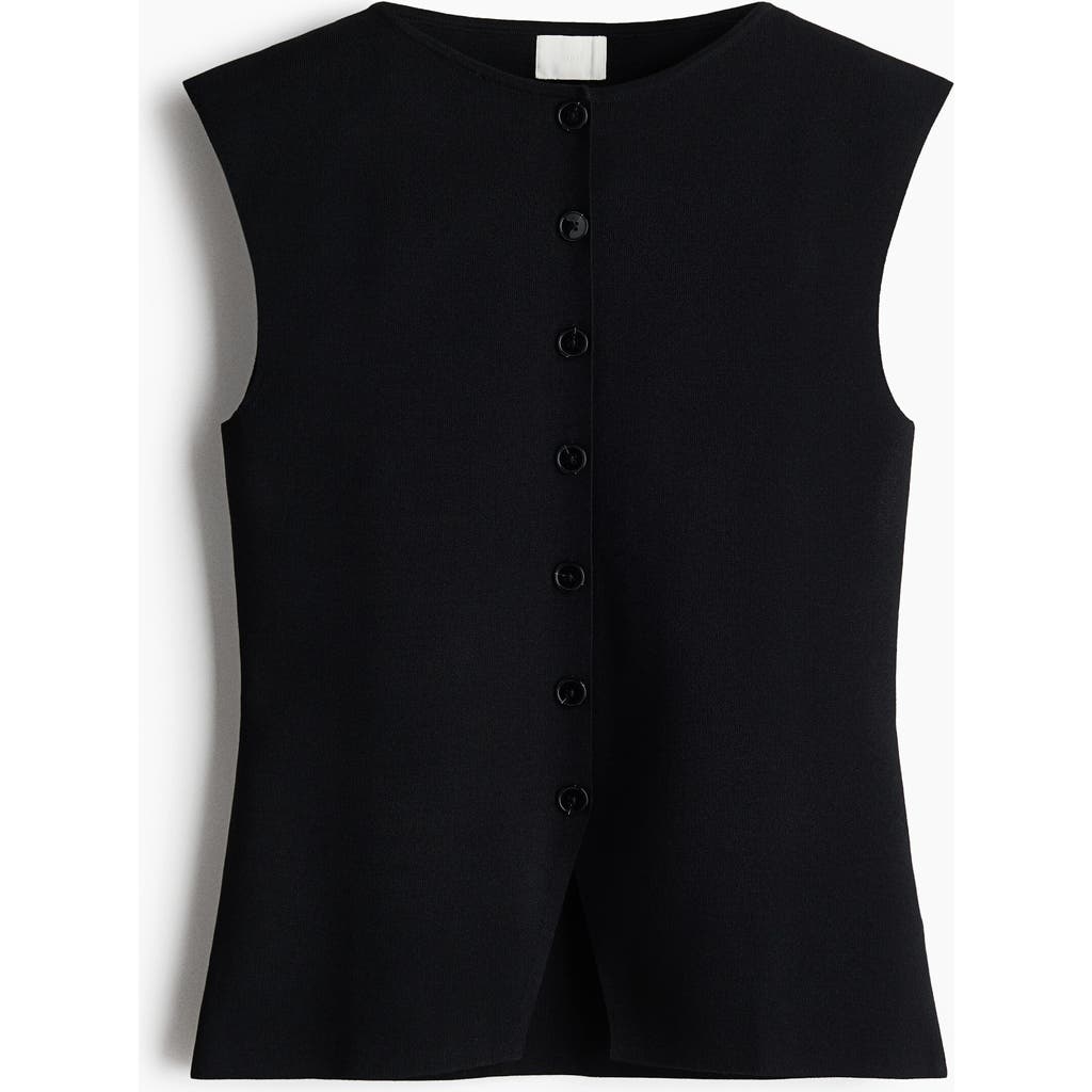 H&M Boat-neck Rib-knit Vest in Black at Nordstrom, Size Medium