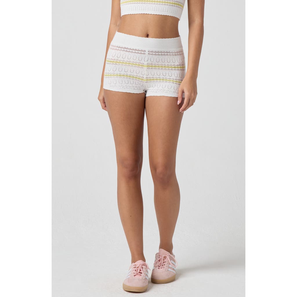 Florence By Mills Stripe Pointelle Pull-on Shorts In White