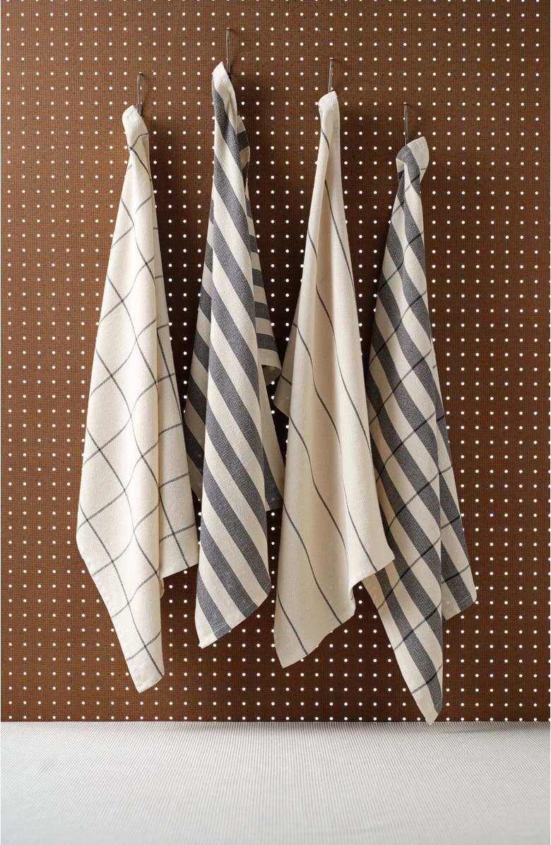 Meema Kitchen Towels - Cotton Flat Weave Set - Set of 4, Alternate, color, Charcoal