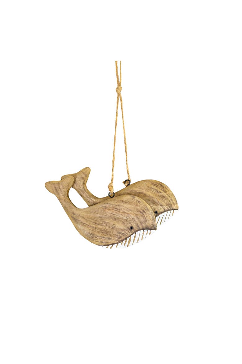 Carved Whale Decorative Accent Natural Wood & Jute, Main, color, Brown