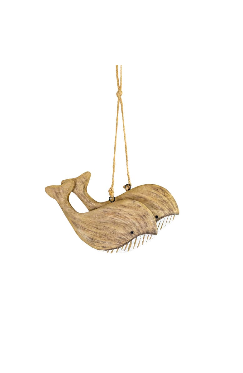 Foreside Home and Garden Carved Whale Decorative Accent Natural Wood & Jute, Main, color, Brown