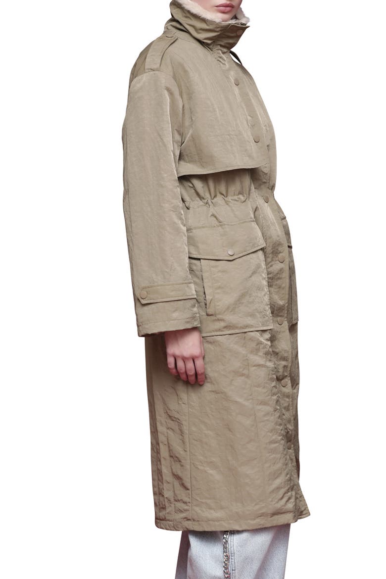 Faux Fur Trim Water Resistant Anorak, Alternate, color, STONE