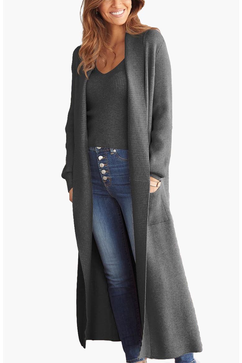 Women's Long Knit Cardigan, Main, color, Charcoal Grey