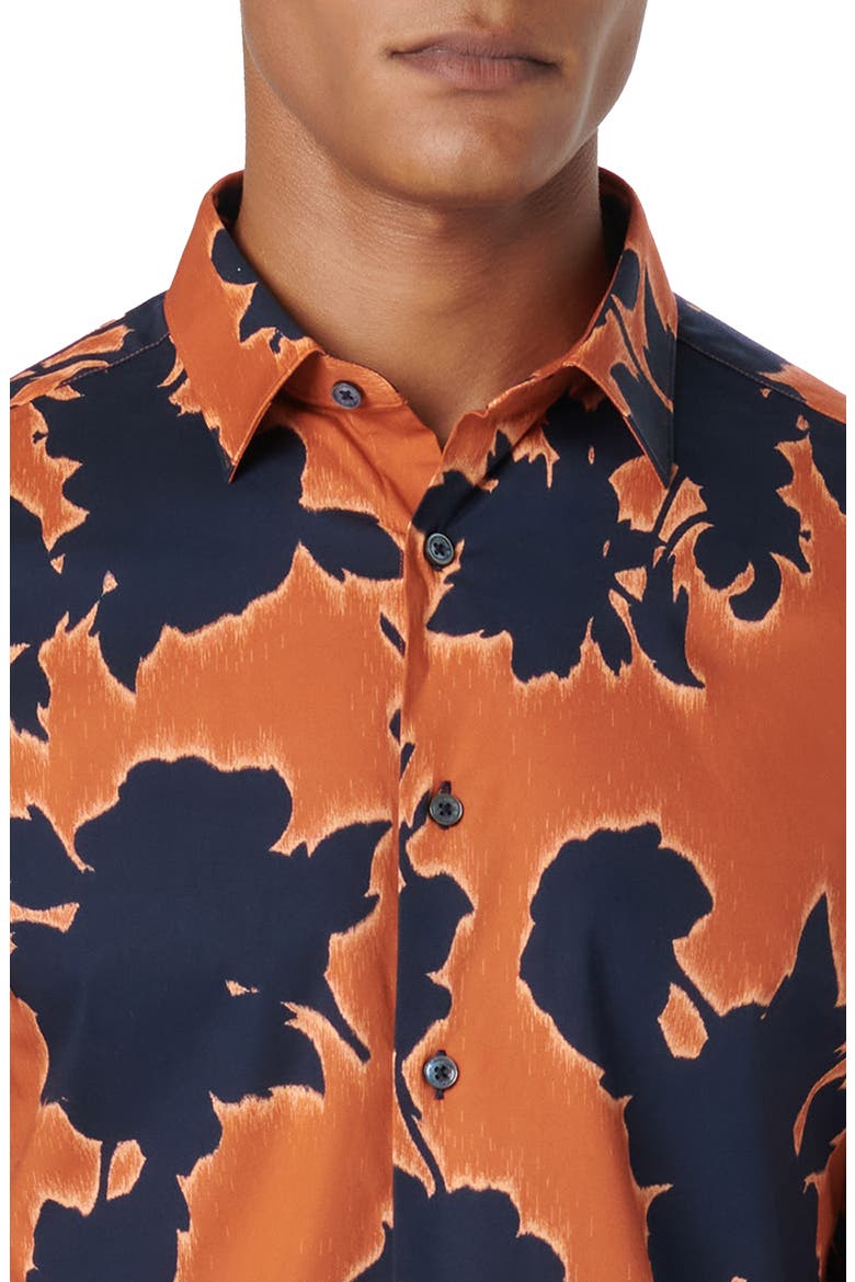 Julian Shaped Fit Floral Print Stretch Cotton Button-Up Shirt, Alternate, color, BURNT ORANGE