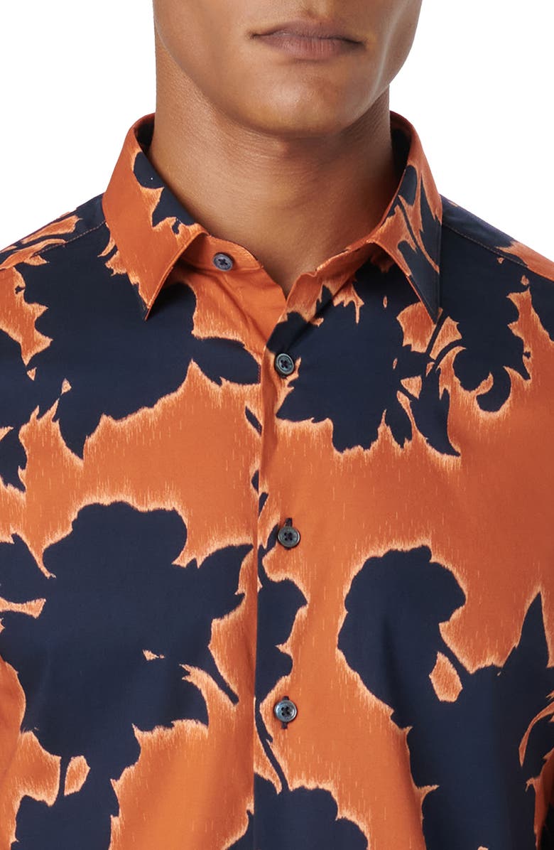 Bugatchi Julian Shaped Fit Floral Print Stretch Cotton Button-Up Shirt, Alternate, color,