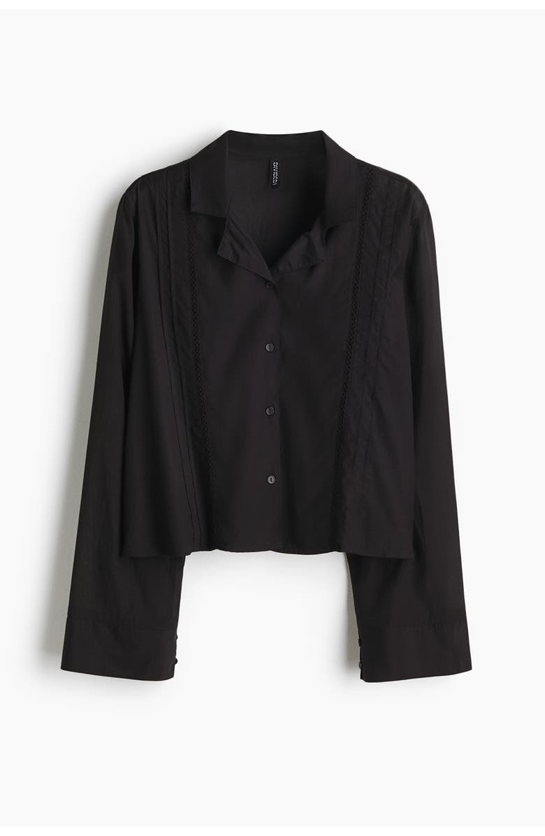 H&M Pintucked Pyjama Shirt, Main, color, Black