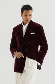 Brunello Cucinelli Cotton chalk stripe velvet one-and-a-half breasted tuxedo jacket with peak lapels