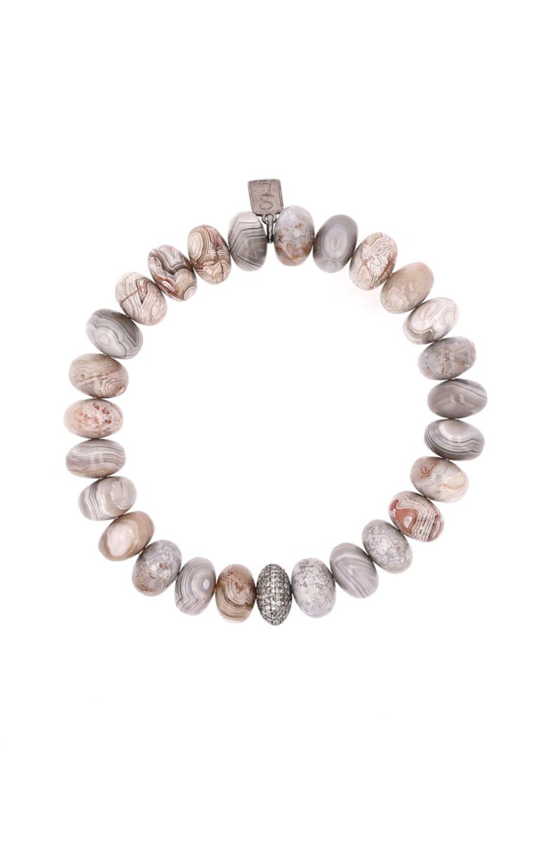 Sheryl Lowe Cream Agate 10MM Bead Bracelet With Diamond Donut, Alternate, color, Sterling Silver / Cream Agate