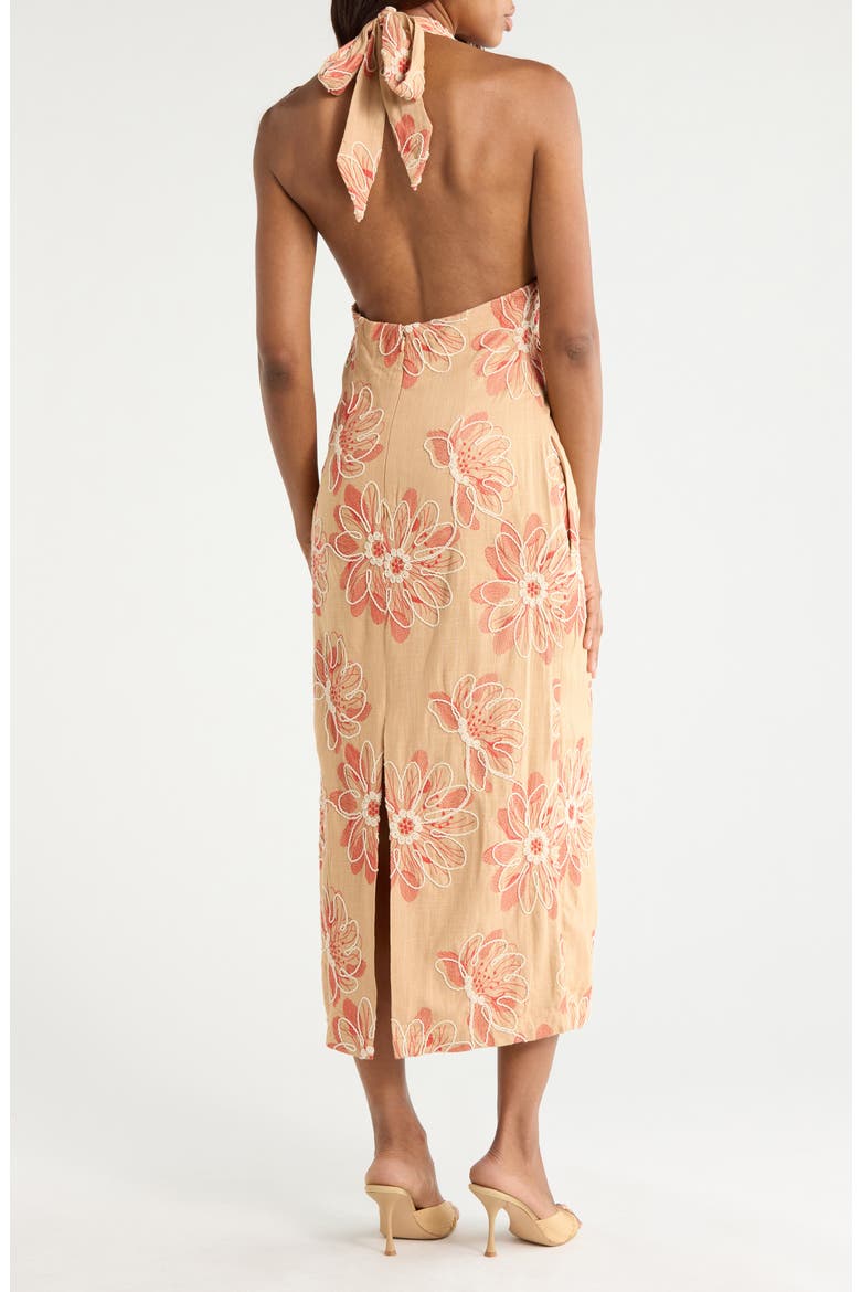 Aiden Floral Embroidered Halter Neck Midi Dress, Alternate, color, NATURAL FLEUR
