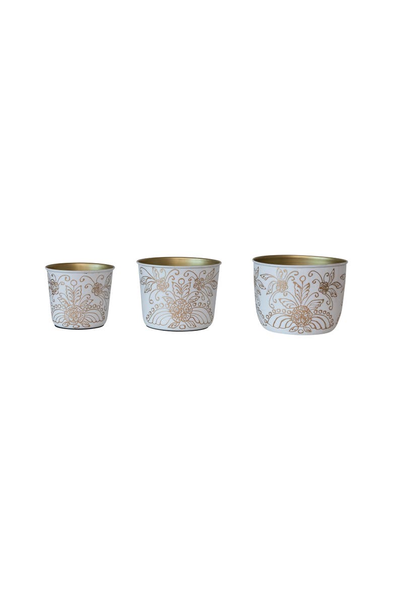 Enameled Metal Planters with Floral Design, Set of 3, Main, color, Multicolor