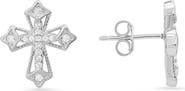 Queen Jewels Sterling Silver CZ Pavé Cross Stud Earrings