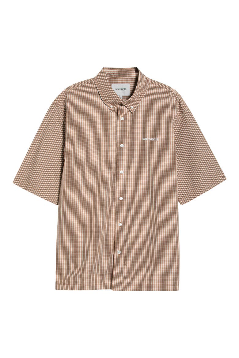 Groff Microcheck Short Sleeve Cotton Poplin Button-Down Shirt, Alternate, color, GROFF CHECK, HAMILTON BROWN