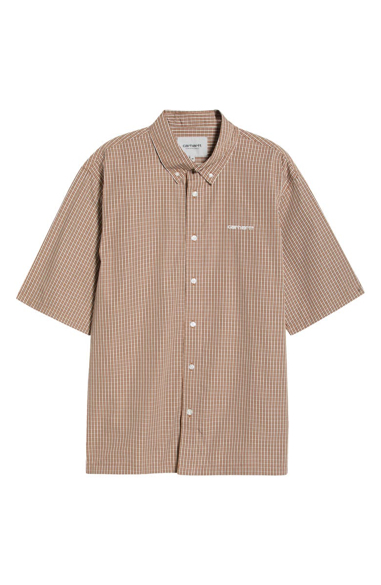 Carhartt Work In Progress Groff Microcheck Short Sleeve Cotton Poplin Button-Down Shirt, Main, color, Groff Check, Hamilton Brown