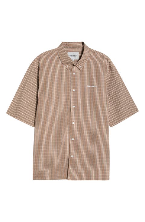 Groff Microcheck Short Sleeve Cotton Poplin Button-Down Shirt