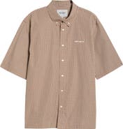 Carhartt Work In Progress Groff Microcheck Short Sleeve Cotton Poplin Button-Down Shirt